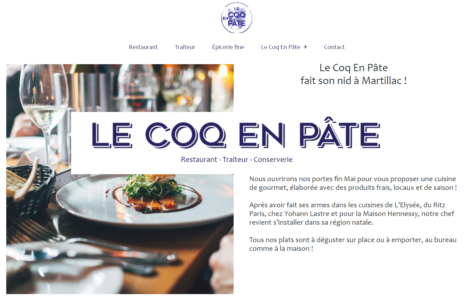 site internet pour le restaurant-traiteur Le Coq en Pâte à Martillac